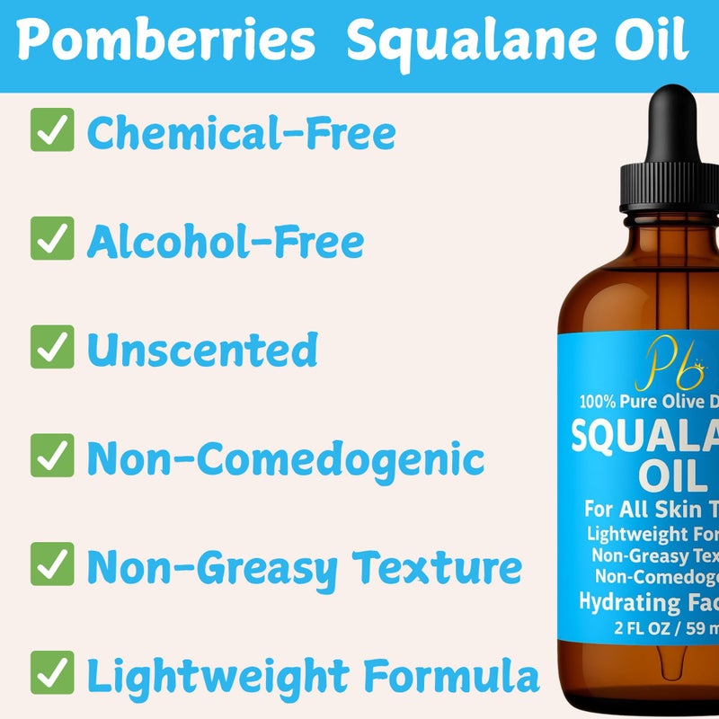 Pomberries Squalane Oil – 100% Plant-Derived, Lightweight & Fast-Absorbing, Squalane Oil for Face, Anti-Aging, Dry Skin, Hair & Body | Non-Greasy, Non-Comedogenic Moisturizer | 2 fl oz - Image 3